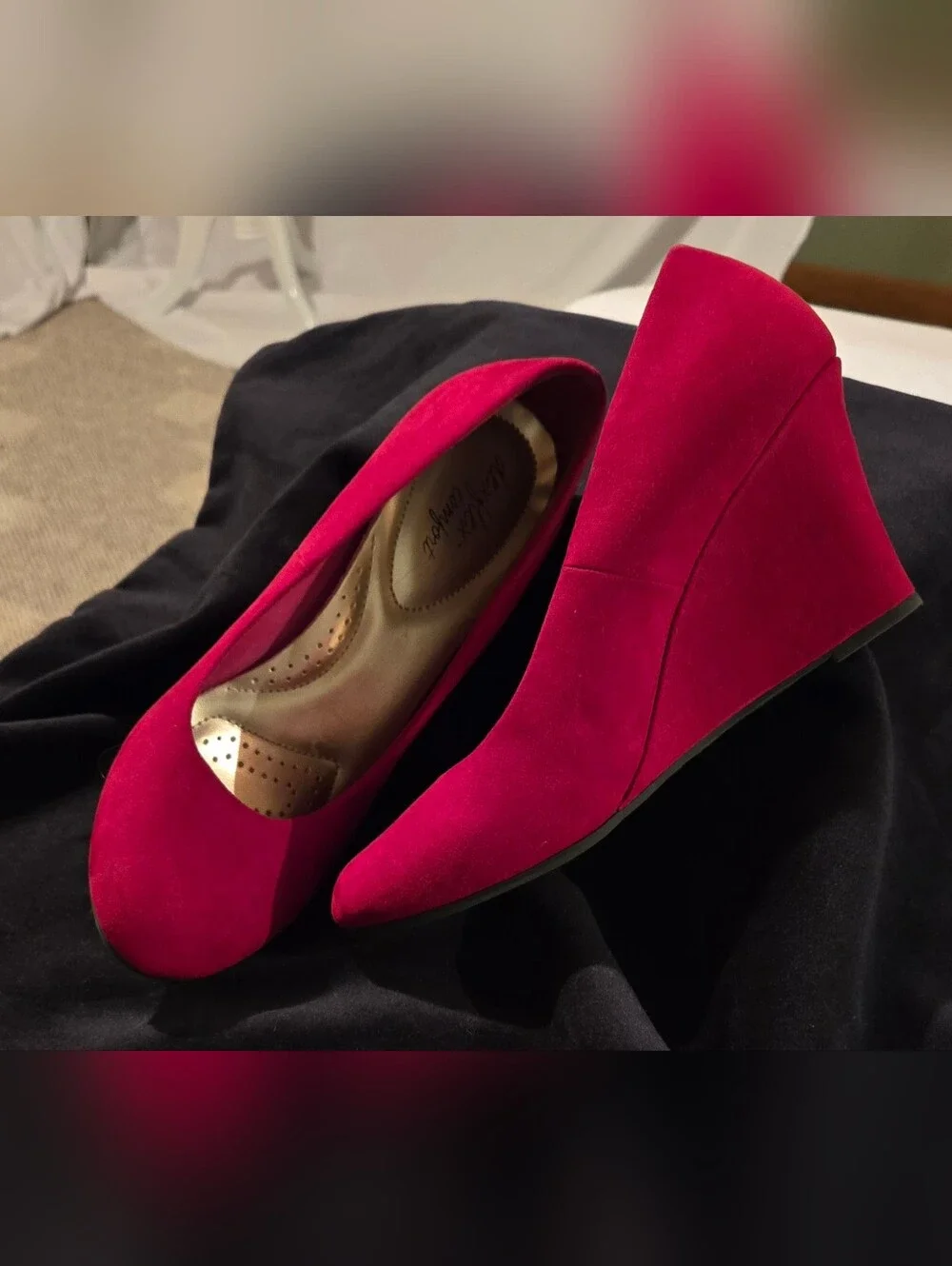 Red Suede Wedge Heels